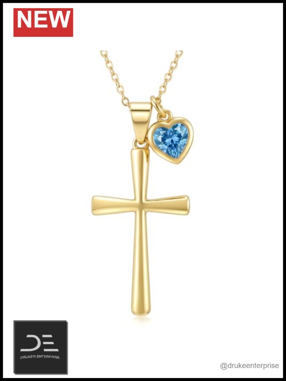 14K Gold Plated Birthstone Cross Pendant Necklace Christian Jewelry Gift for